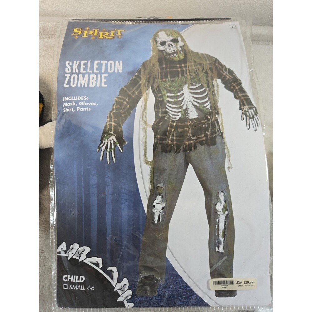 Spirit Halloween Skeleton Zombie Child Costume Small 4-6 Halloween Mask Gloves